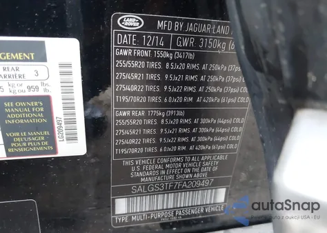 2015 Land Rover Range Rover Supercharged from USA, damaged, VIN SALGS3TF7FA209497